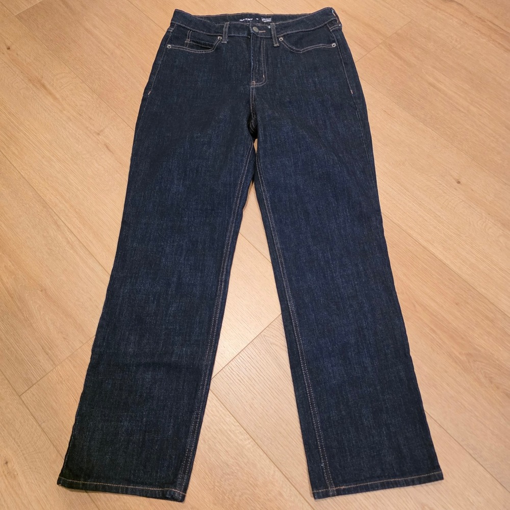 Old Navy Extra High-Rise Straight Leg Jeans Womens Size 10 Dark Wash Indigo Blue